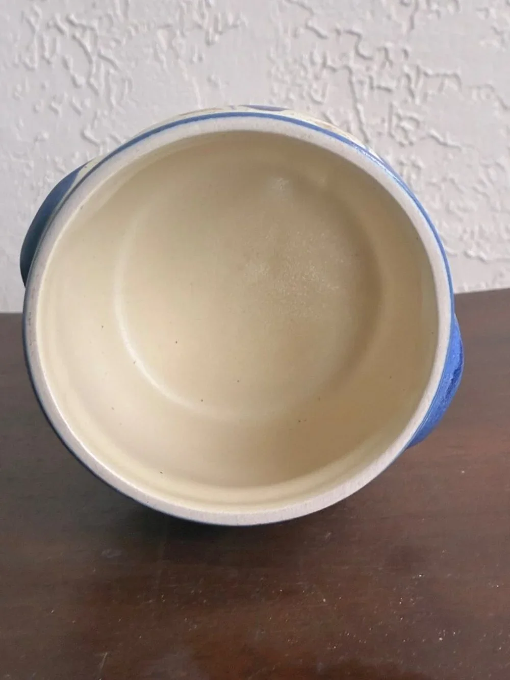 VINTAGE Handmade Pot German Westerwald Stoneware Bowl Cream Cobalt Blue Folk Art